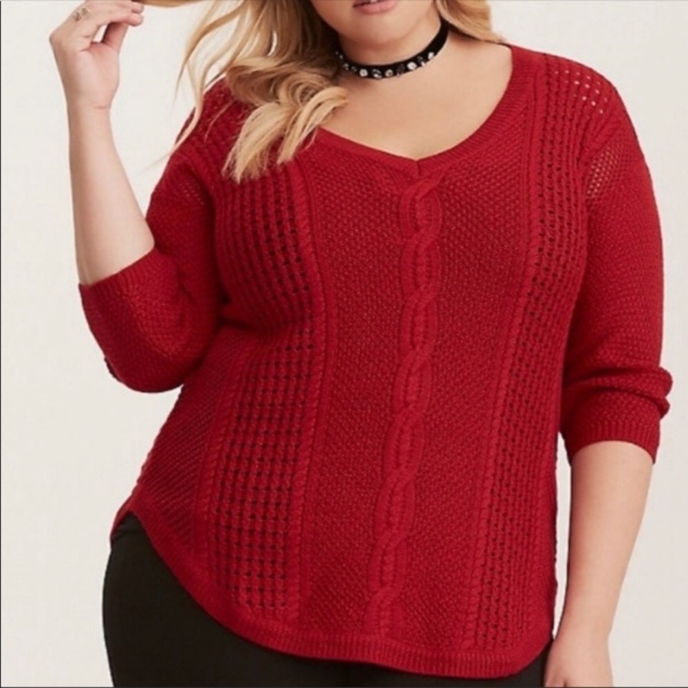 TORRID 4X PLUS RED CABLE KNIT VNECK SWEATER